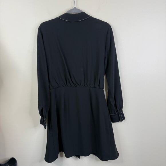 Cinq a Sept Gaby Tie Front Shirt Dress Womens 6 Black Mini Button Front - Picture 9 of 13